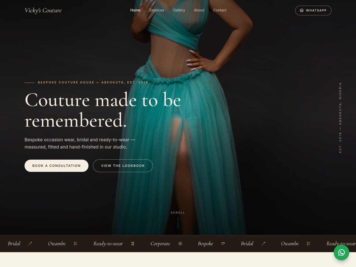 Live preview of the Vicky's Couture website